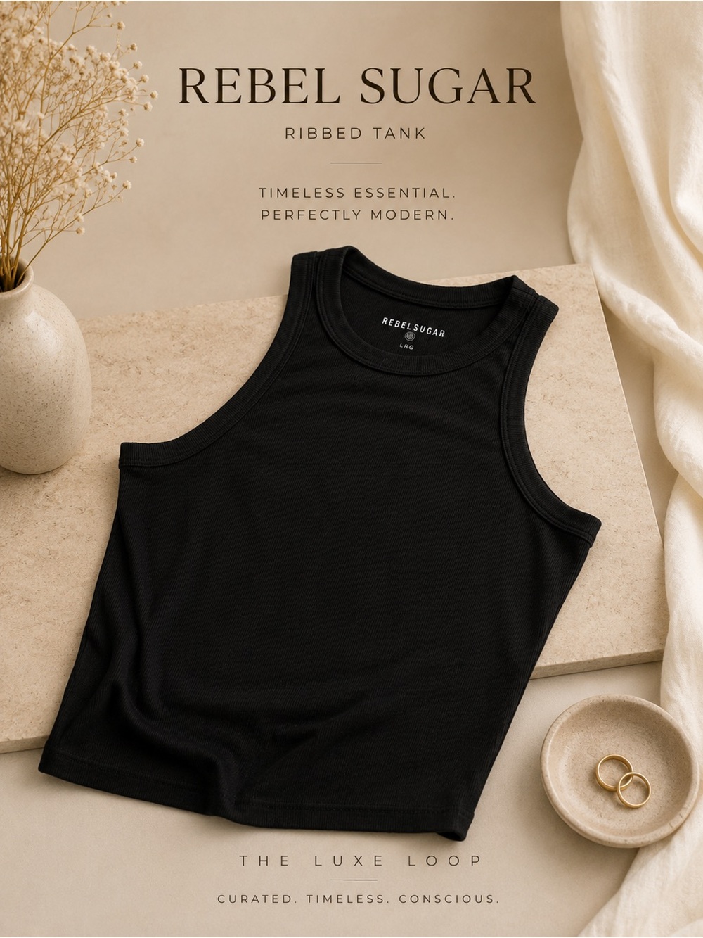 Rebel Sugar Black Ribbed Crop Tank
